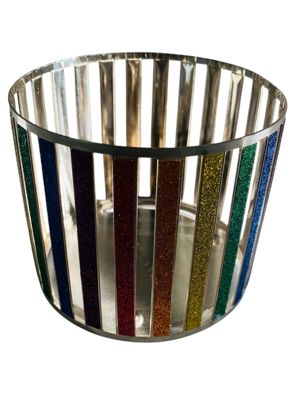 Bath & Body Works Rainbow Striped Glitter Metal 3 Wick Candle Holder - Picture 4 of 7